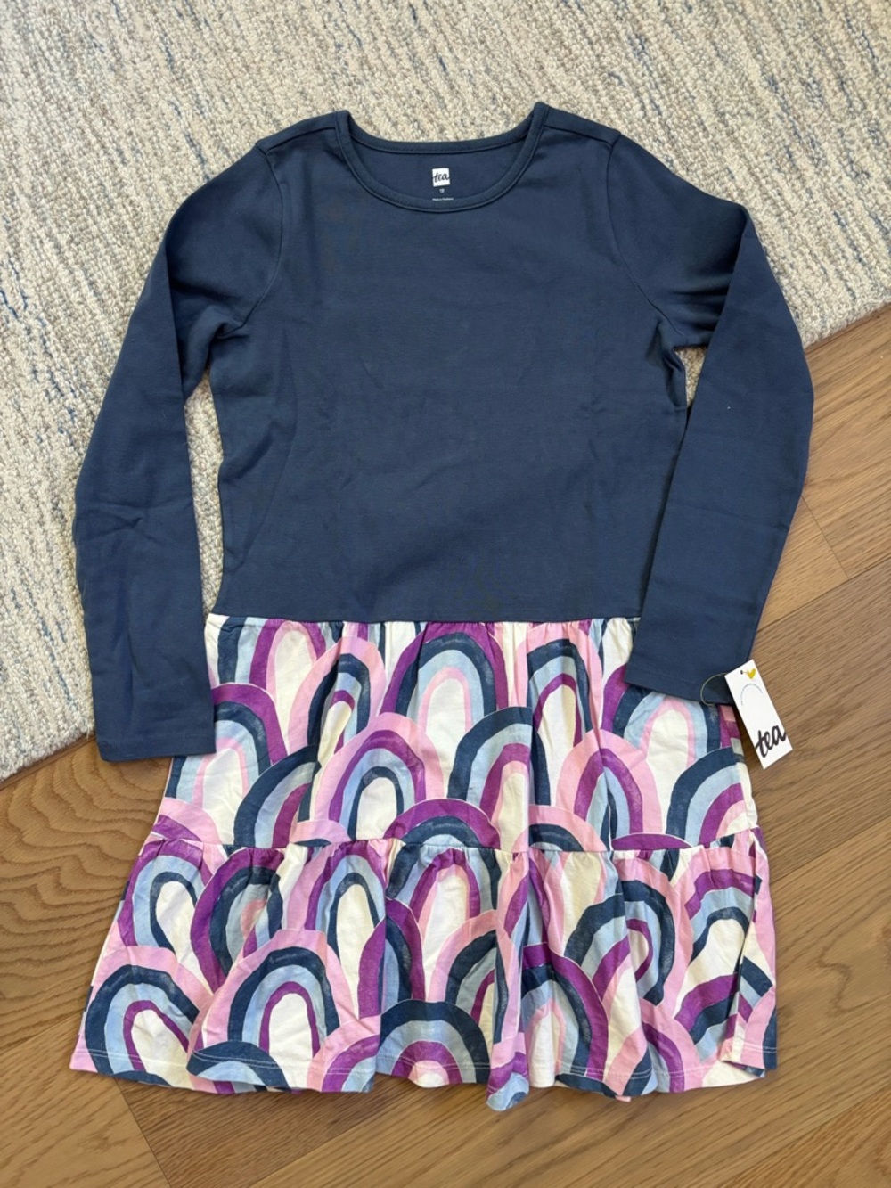 NWT✨ Tea Collection Navy and Pink Rainbow Print Long Sleeve Dress